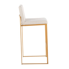 Fuji Contemporary High Back Barstool in Gold Steel and Beige Fabric by LumiSource - Set of 2