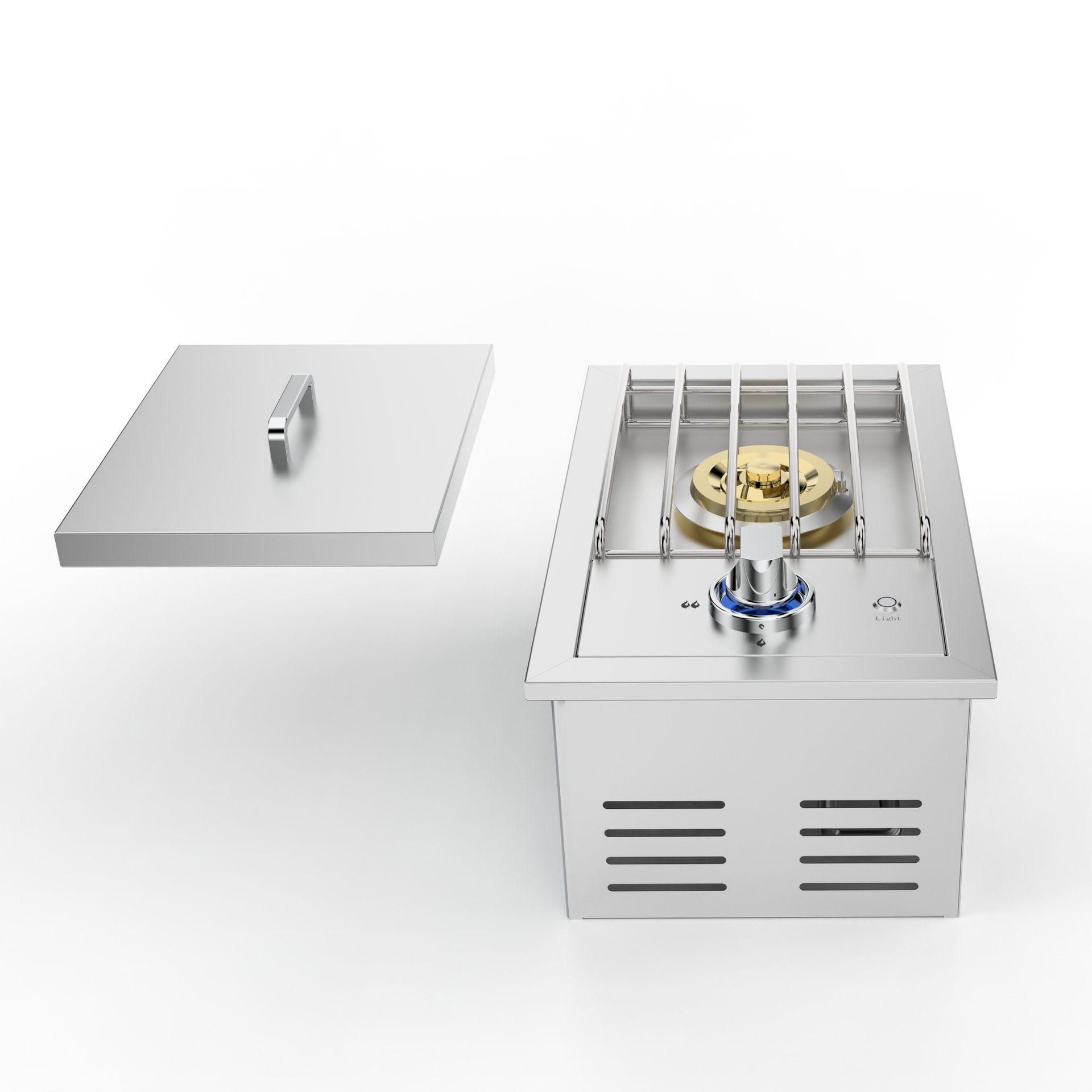 Single Grilling Side Burner, 17,000BTU Liquid Propane Side Burner for Outdoor Kitchen, Convertible to Natural Gas, 304 Stainless Steel Built-in Single Grill Burners with LED for BBQ Grill Island