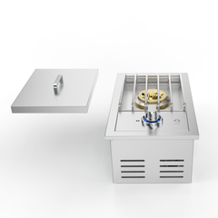 Single Grilling Side Burner, 17,000BTU Liquid Propane Side Burner for Outdoor Kitchen, Convertible to Natural Gas, 304 Stainless Steel Built-in Single Grill Burners with LED for BBQ Grill Island