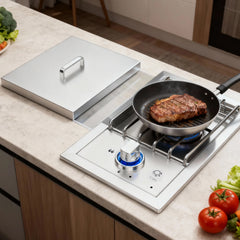 Single Grilling Side Burner, 17,000BTU Liquid Propane Side Burner for Outdoor Kitchen, Convertible to Natural Gas, 304 Stainless Steel Built-in Single Grill Burners with LED for BBQ Grill Island