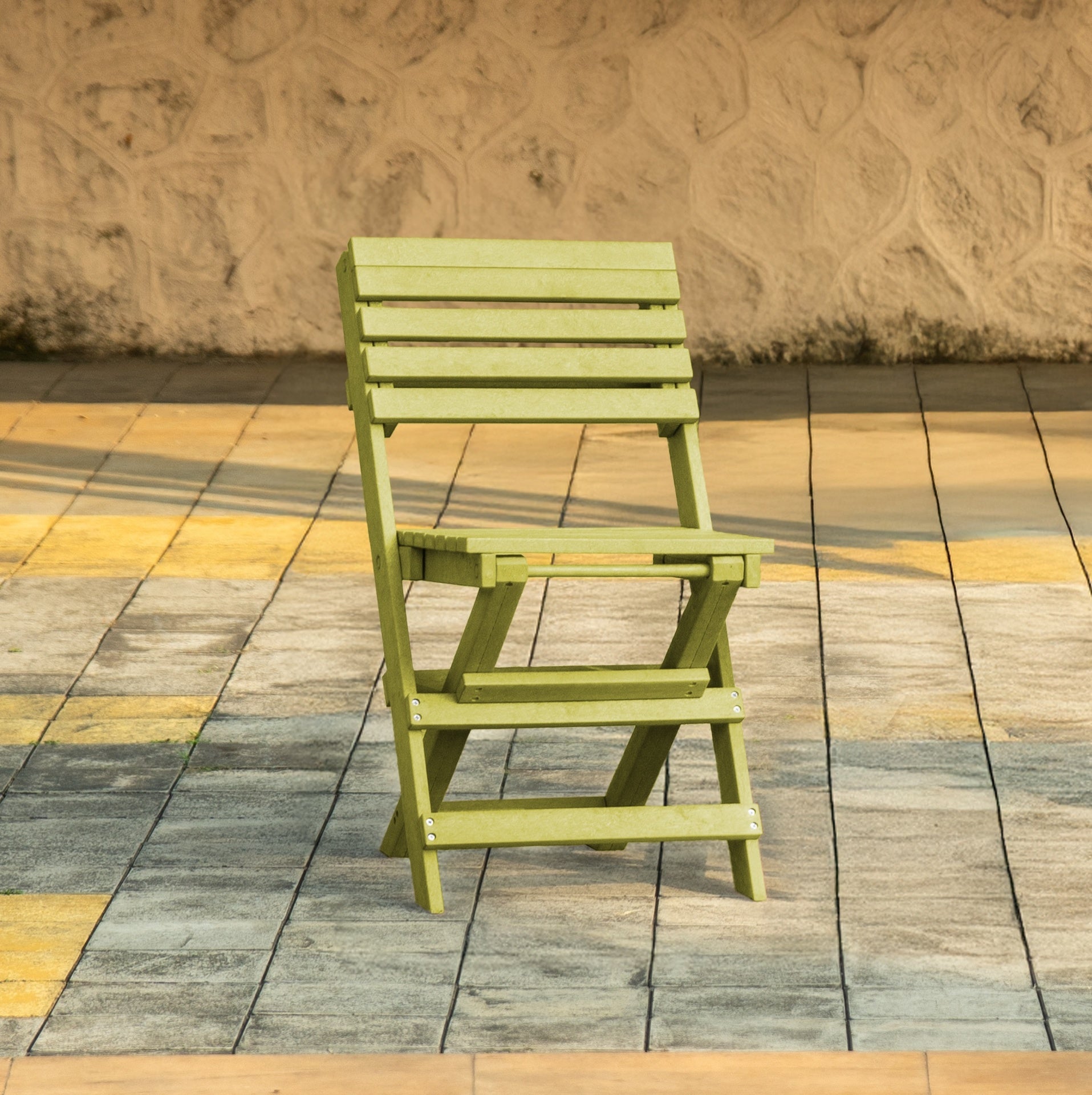 Coastal Bay Fully Assembled All-Weather Recycled HDPE Outdoor Folding Bistro Chair, Yellow