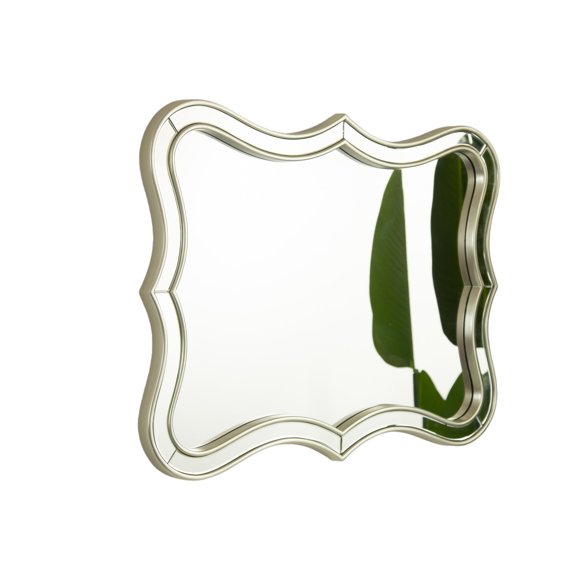 24'' Fleuron Mirror, Wave-shape PU Material Light Luxury Style Art Decorative Mirror with Golden Frame, Suitable for Bathroom, Bedroom, Living Room, Corridor, Entryway, etc.