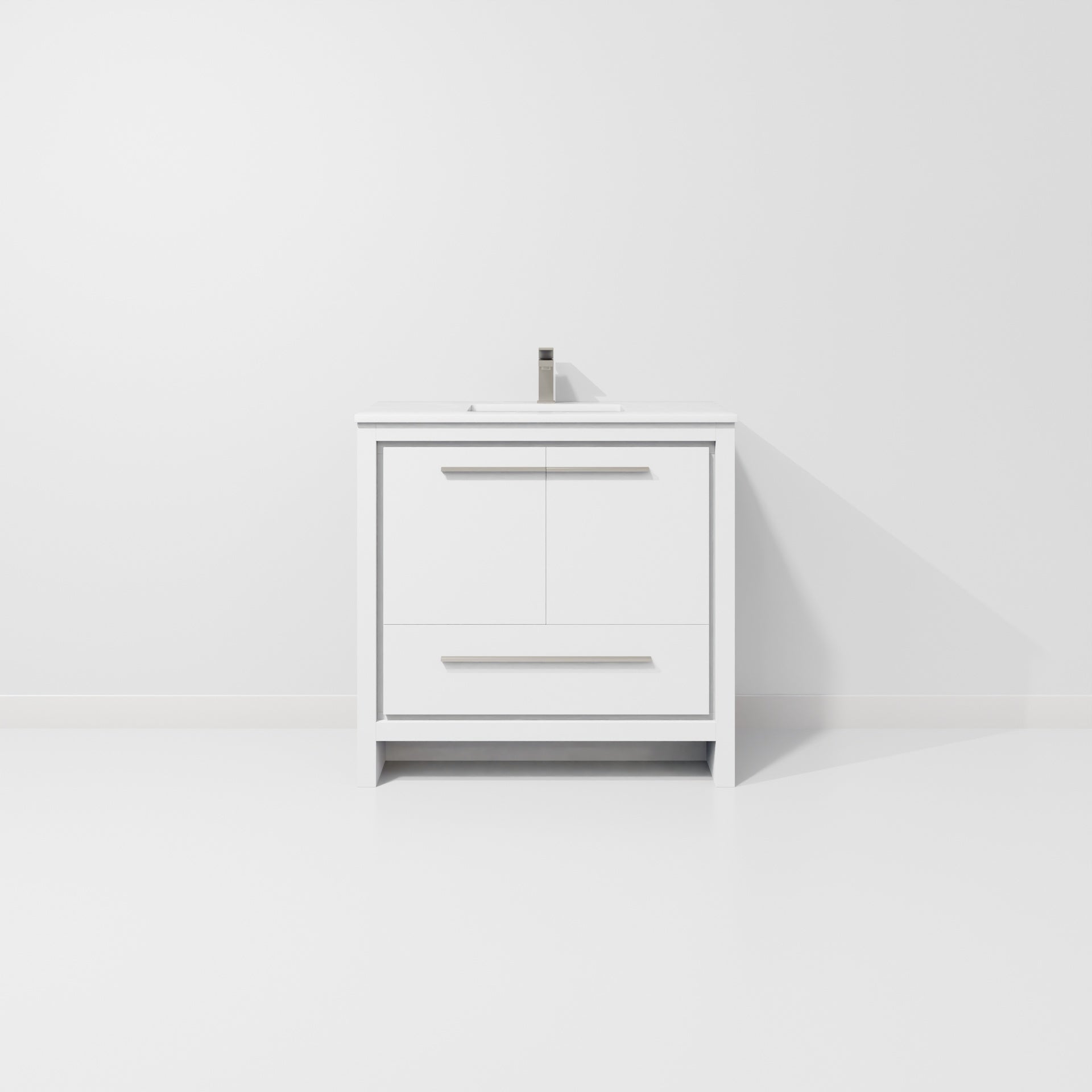 White Bath Vanity 36 in. W x 20 in. D, White Quartz Top and Gun Metal Faucet Set