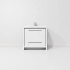 White Bath Vanity 36 in. W x 20 in. D, White Quartz Top and Gun Metal Faucet Set