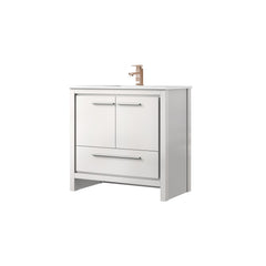 White Bath Vanity 36 in. W x 20 in. D, Cultured Marble Top and Rose Gold Faucet Set