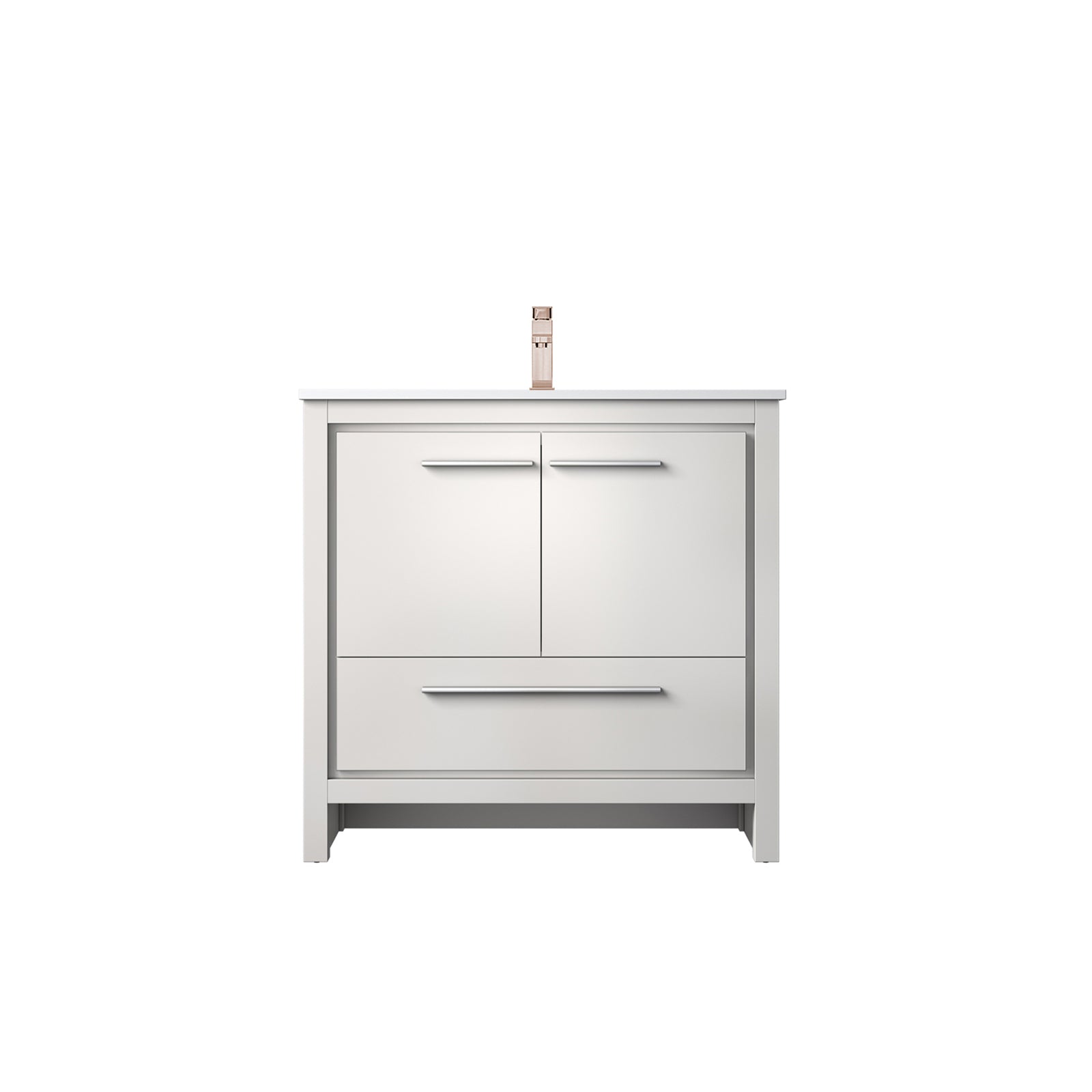 White Bath Vanity 36 in. W x 20 in. D, Cultured Marble Top and Rose Gold Faucet Set