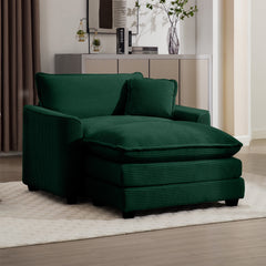 Comfortable Single Chair Deep Seat Sofa With Footstool With One Pillow, Suitable for Living Room and Bedroom, Club Multiple Occasions, Green Corduroy Fabric