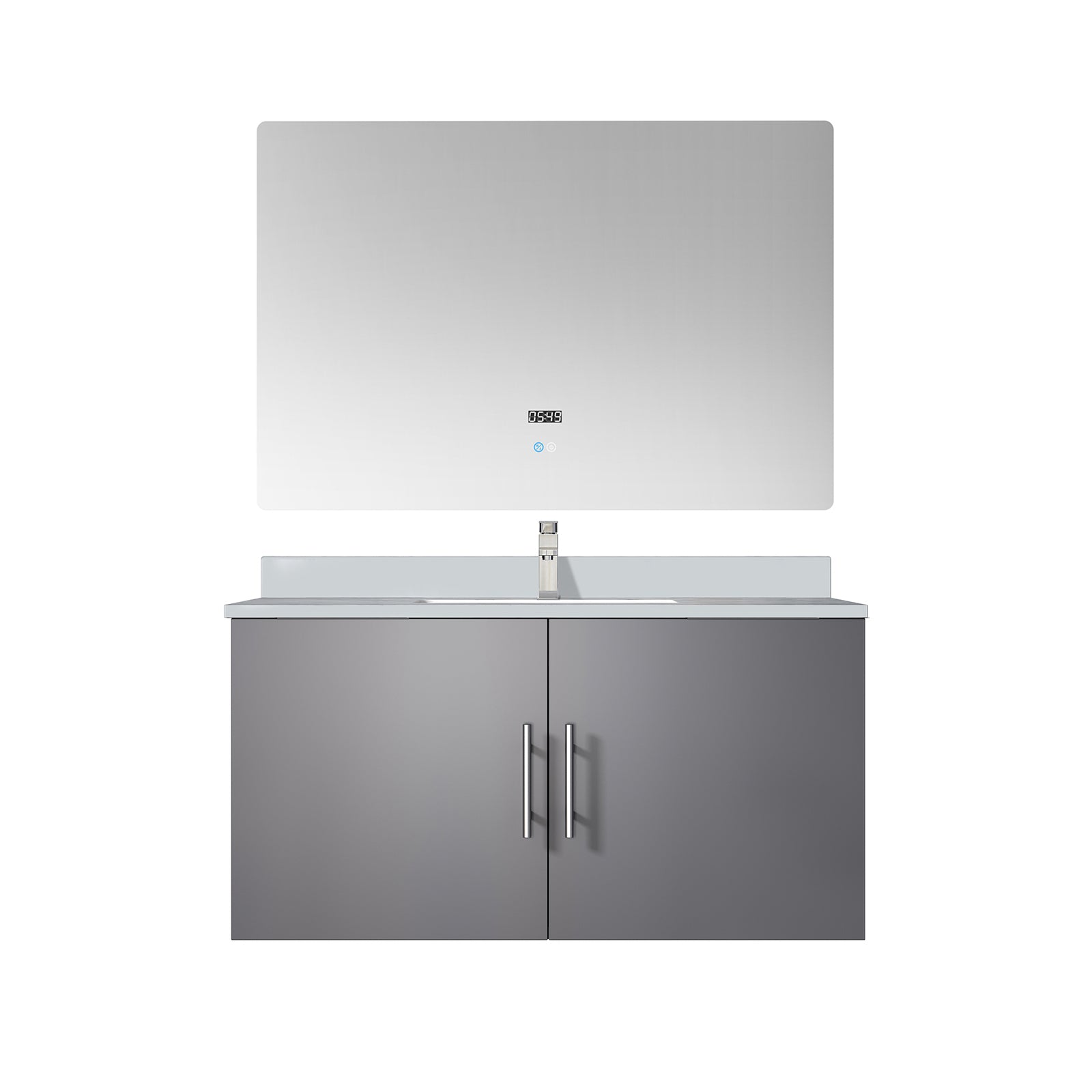 Dark Grey Bath Vanity 36 in. W x 22 in. D, White Quartz Top, Faucet Set, and 36 in. LED Mirror