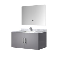 Dark Grey Bath Vanity 36 in. W x 22 in. D, Carrara Marble Top, Faucet Set, and 36 in. LED Mirror