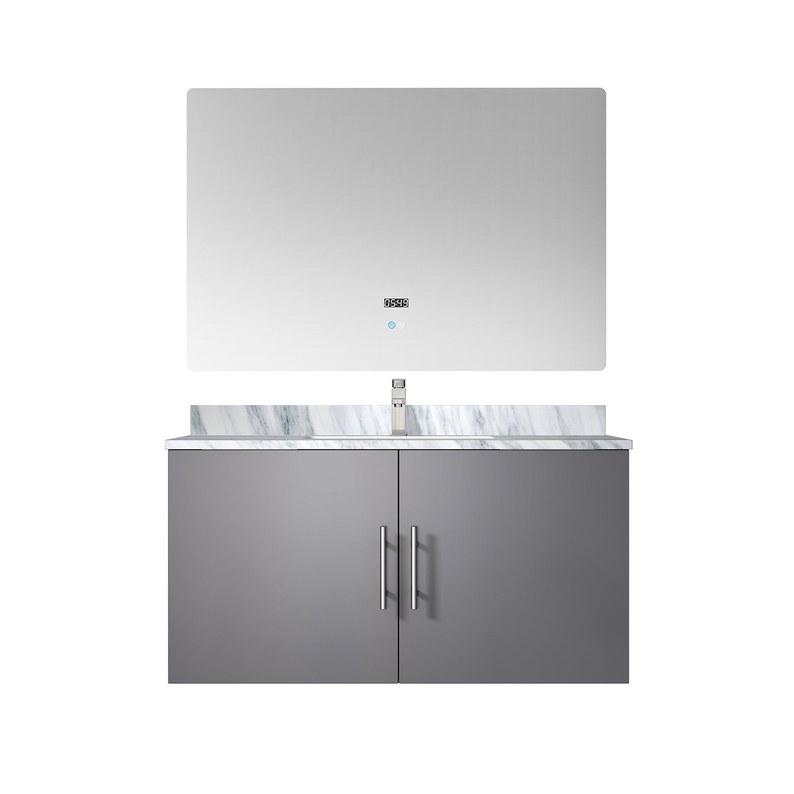 Dark Grey Bath Vanity 36 in. W x 22 in. D, Carrara Marble Top, Faucet Set, and 36 in. LED Mirror