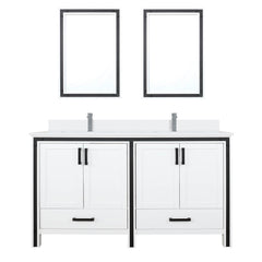 White Double Bath Vanity 60 in. W x 22 in. D, White Quartz Top, Faucet Set and 22 in. Mirrors
