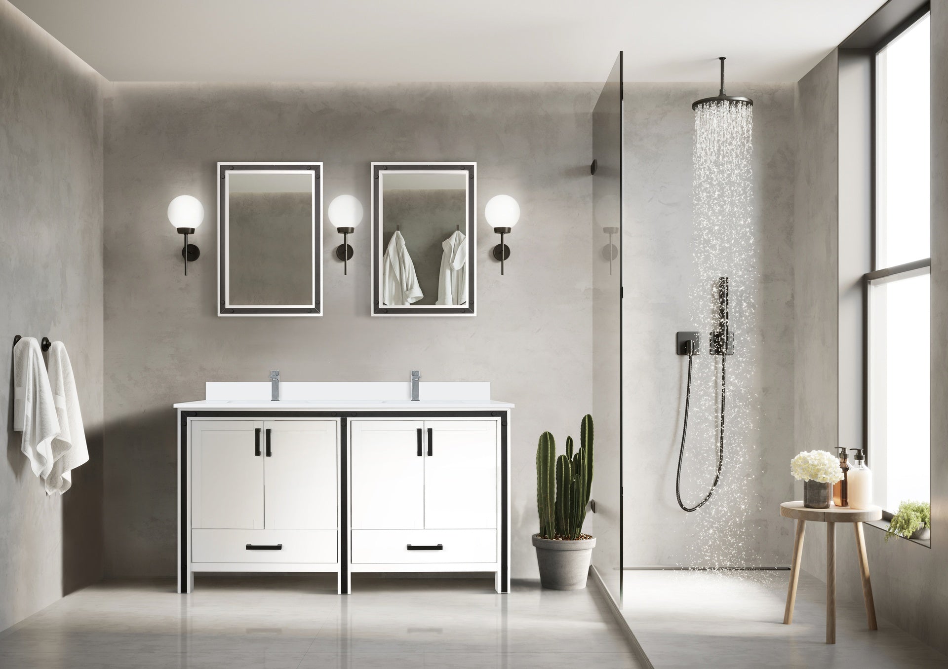 White Double Bath Vanity 60 in. W x 22 in. D, Cultured Marble Top and 22 in. Mirrors