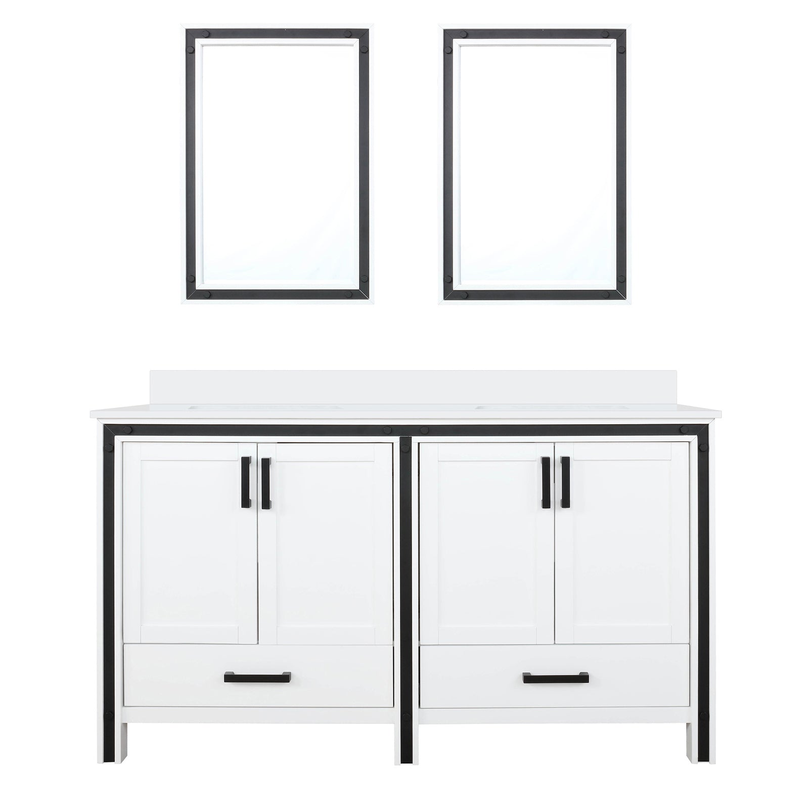 White Double Bath Vanity 60 in. W x 22 in. D, Cultured Marble Top and 22 in. Mirrors