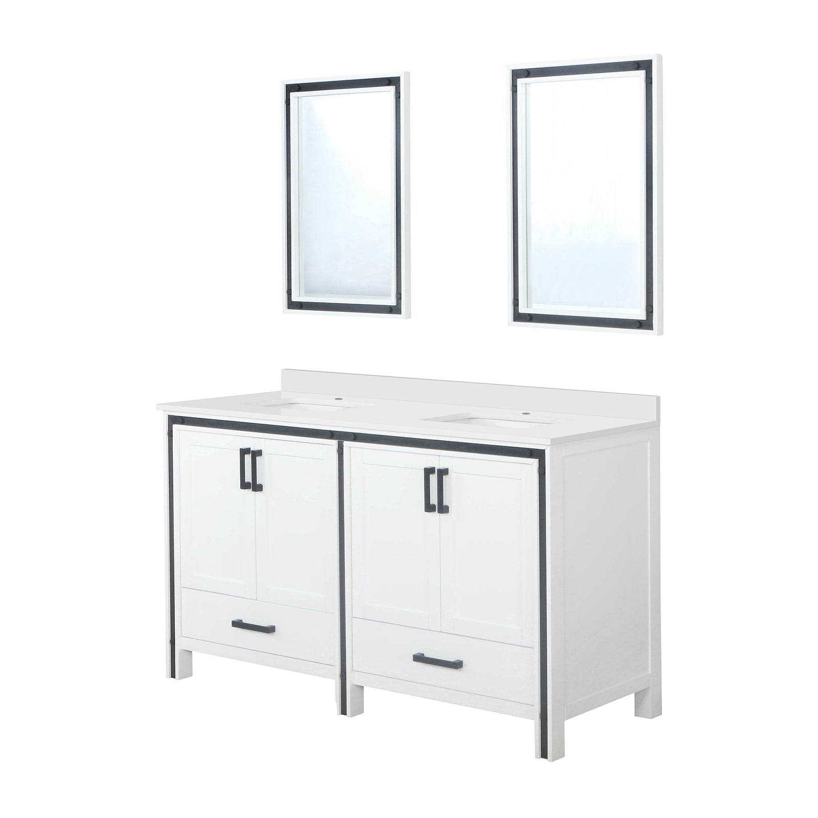 White Double Bath Vanity 60 in. W x 22 in. D, Cultured Marble Top and 22 in. Mirrors