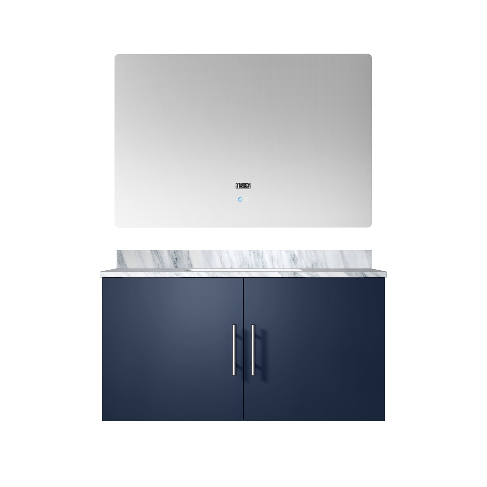 Navy Blue Bath Vanity 36 in. W x 22 in. D, Carrara Marble Top, and 36 in. LED Mirror