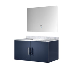 Navy Blue Bath Vanity 36 in. W x 22 in. D, Carrara Marble Top, and 36 in. LED Mirror