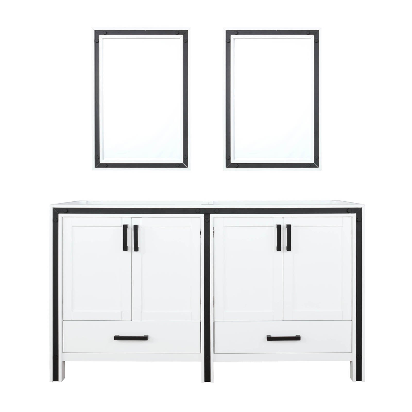 White Double Bath Vanity 60 in. W x 22 in. D, and 22 in. Mirrors