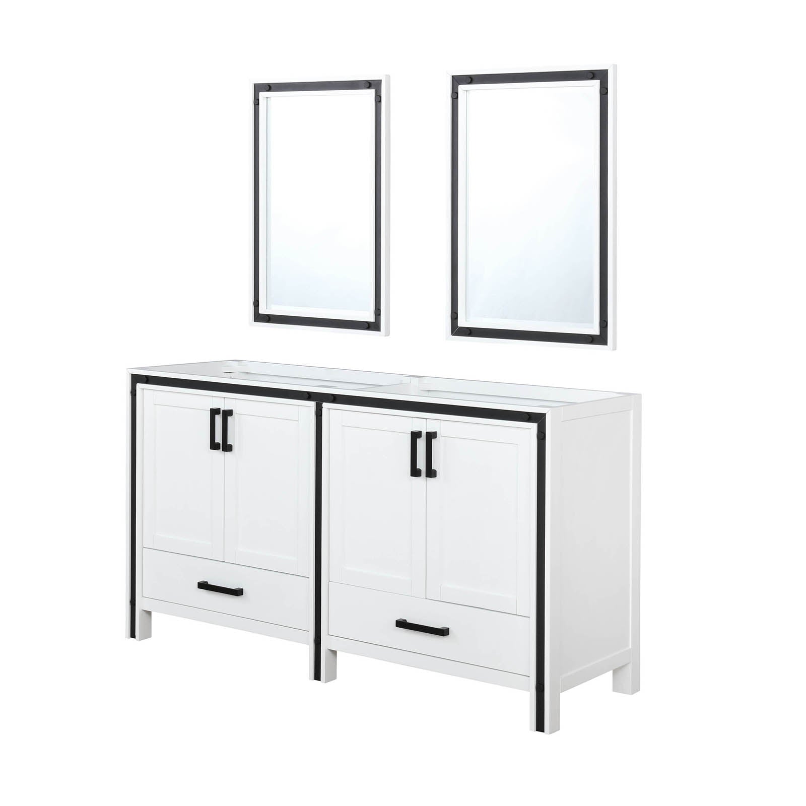 White Double Bath Vanity 60 in. W x 22 in. D, and 22 in. Mirrors