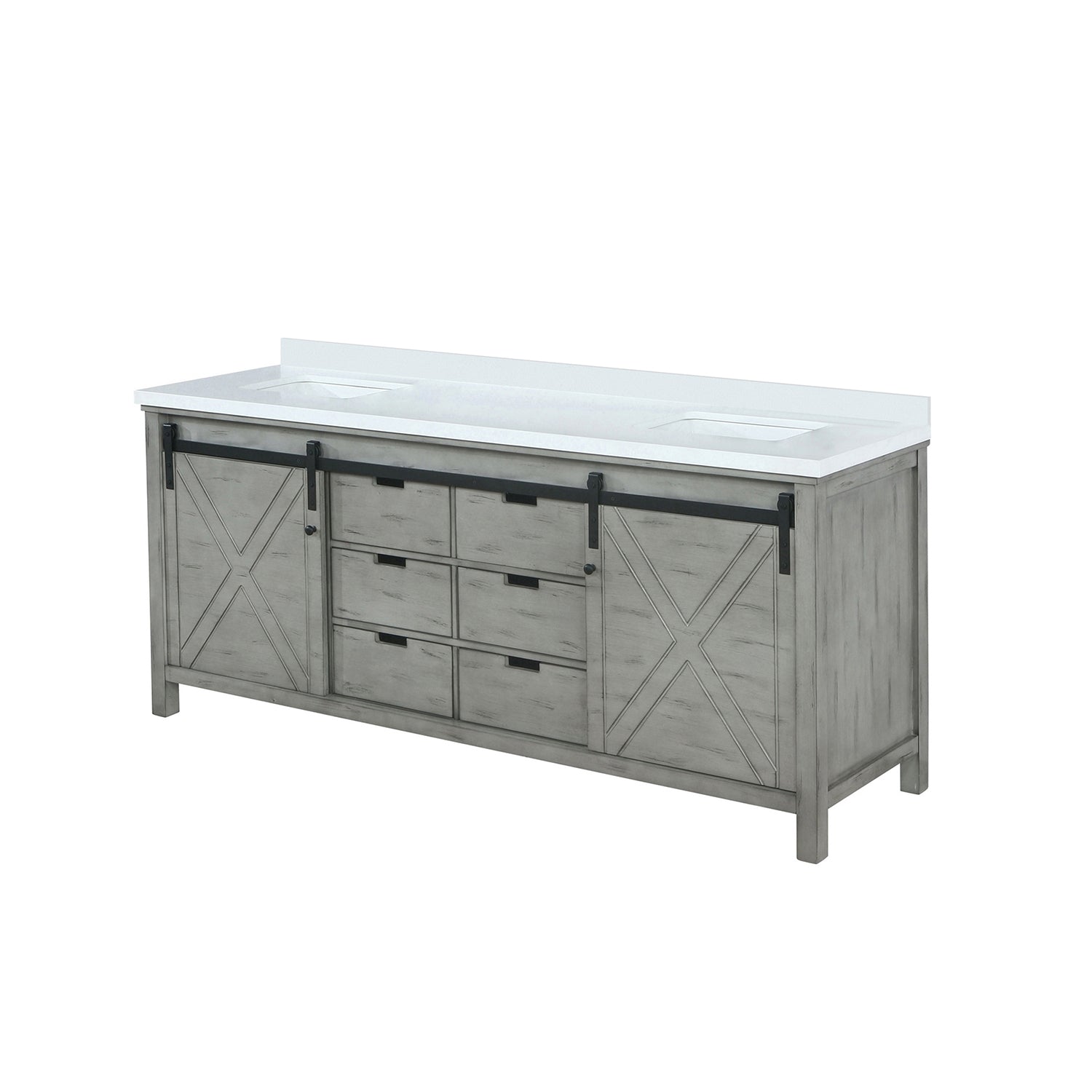 Ash Grey Double Bath Vanity 84 in. W x 22 in. D, with White Quartz Countertop