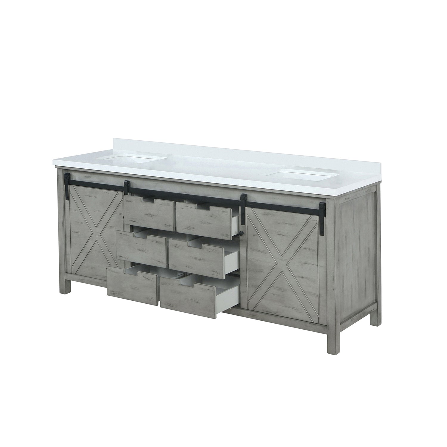 Ash Grey Double Bath Vanity 84 in. W x 22 in. D, with White Quartz Countertop