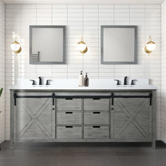 Ash Grey Double Bath Vanity 84 in. W x 22 in. D, with White Quartz Countertop