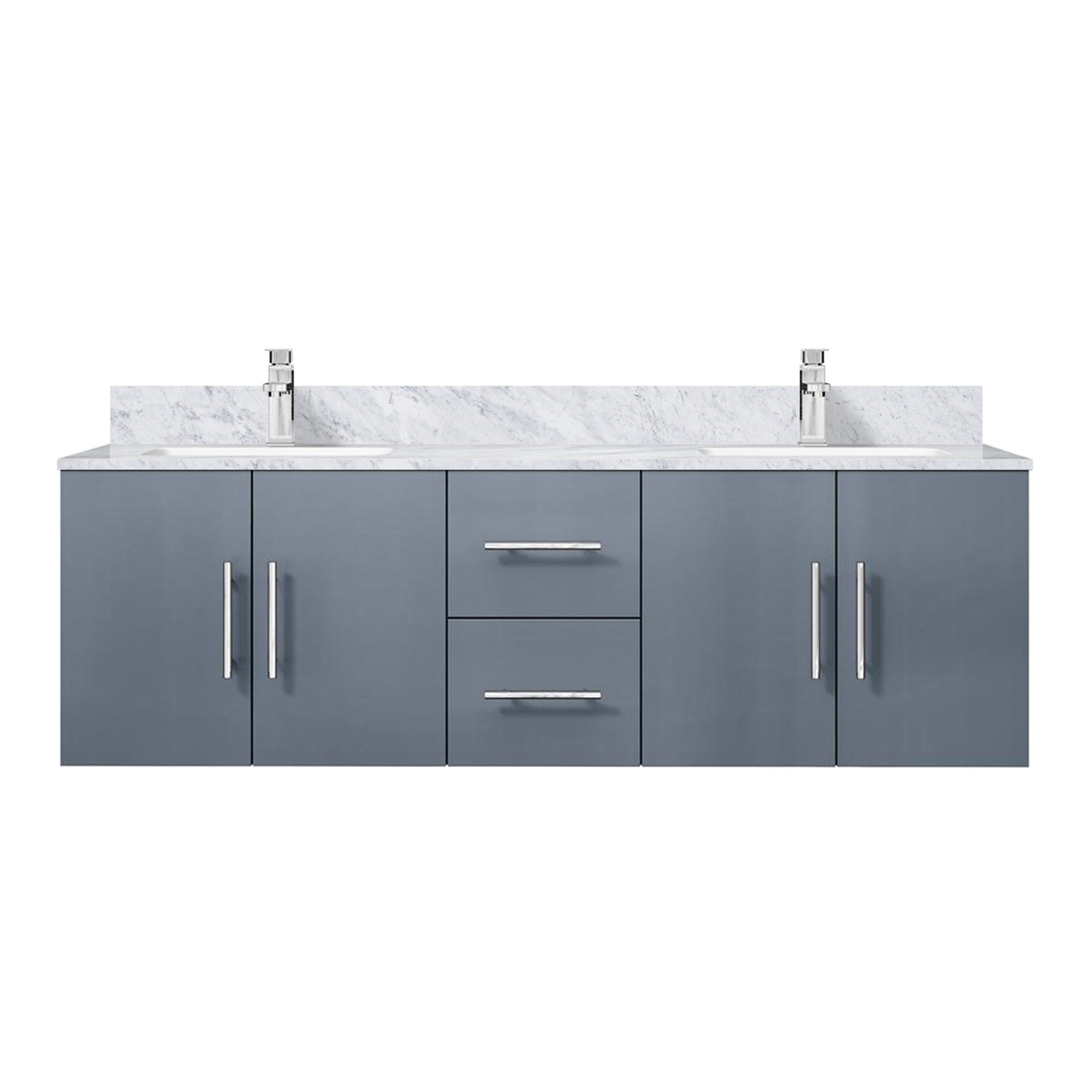 Dark Grey Double Bath Vanity 60 in. W x 22 in. D, Carrara Marble Top, and Faucet Set