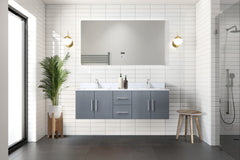 Dark Grey Double Bath Vanity 60 in. W x 22 in. D, Carrara Marble Top, and Faucet Set