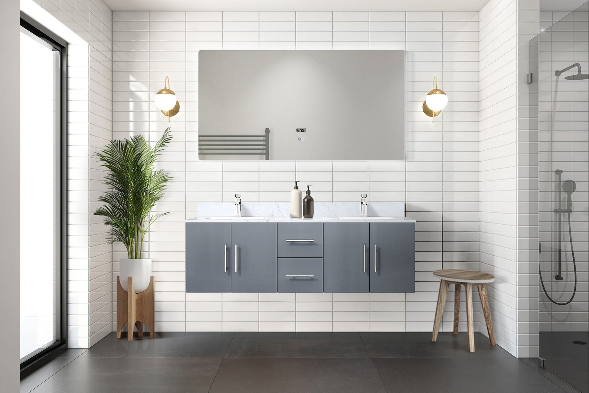 Dark Grey Double Bath Vanity 60 in. W x 22 in. D