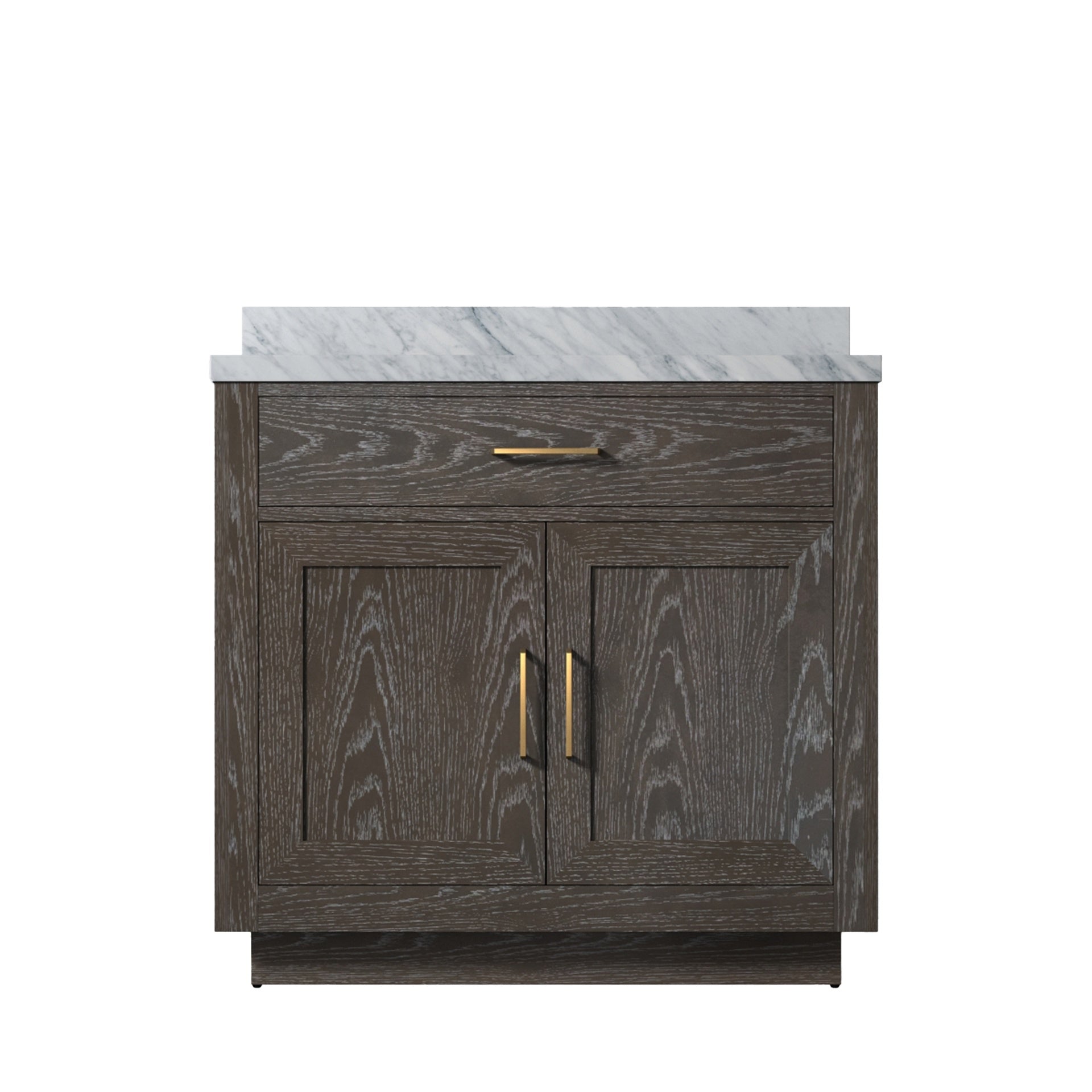 Brown Oak Single Bath Vanity 36 in. W x 22 in. D, with Carrara Marble Top