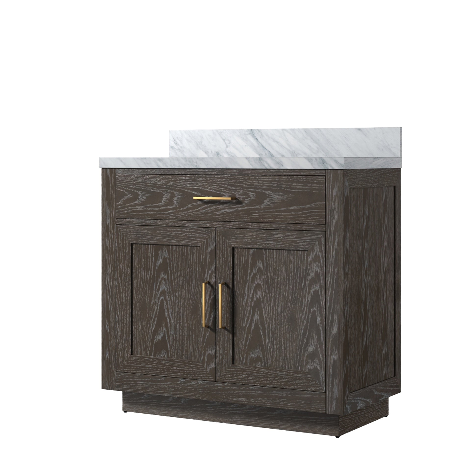 Brown Oak Single Bath Vanity 36 in. W x 22 in. D, with Carrara Marble Top