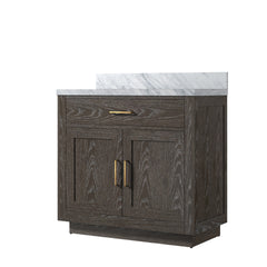 Brown Oak Single Bath Vanity 36 in. W x 22 in. D, with Carrara Marble Top