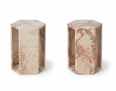 Luxury Natural Pink Marble Side Table – Hexagon Geometric Stone Pedestal & Drink Table – Polished Modern Accent Stand for Living Room, Bedroom, & Small Spaces (16cm x 40cm / 6.3" x 15.7")