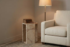 Luxury Natural Pink Marble Side Table – Hexagon Geometric Stone Pedestal & Drink Table – Polished Modern Accent Stand for Living Room, Bedroom, & Small Spaces (16cm x 40cm / 6.3" x 15.7")