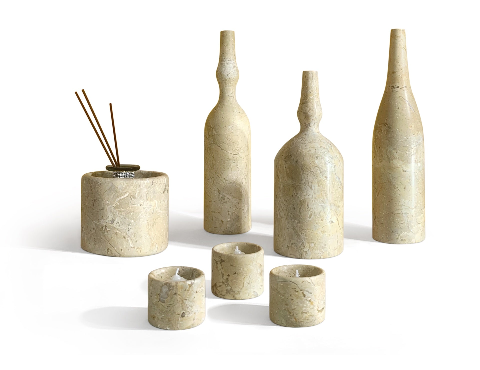Gold Yellow Beige natural marble living room accessories set, natural stone, luxury 7 pcs set, genuine marble, real marble