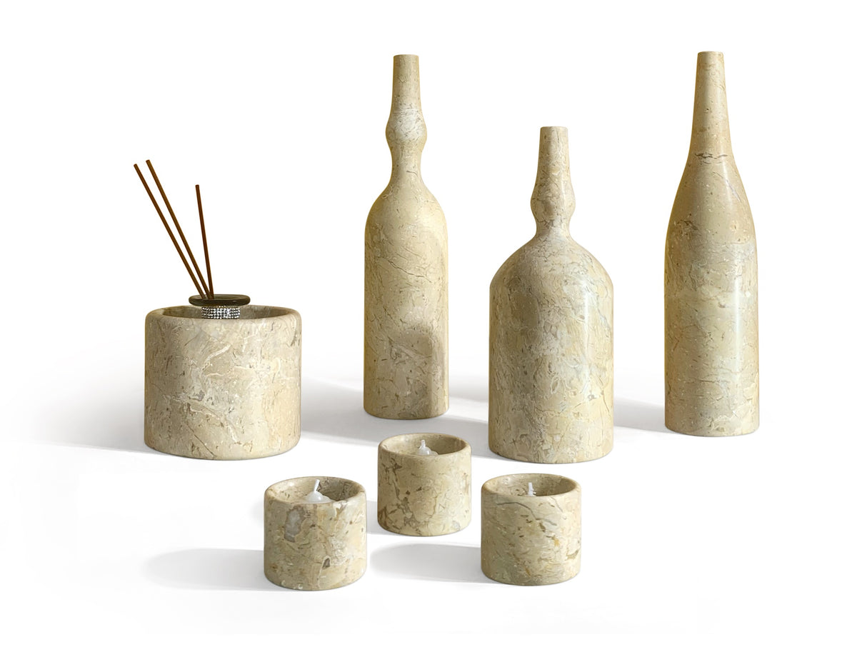 Gold Yellow Beige natural marble living room accessories set, natural stone, luxury 7 pcs set, genuine marble, real marble