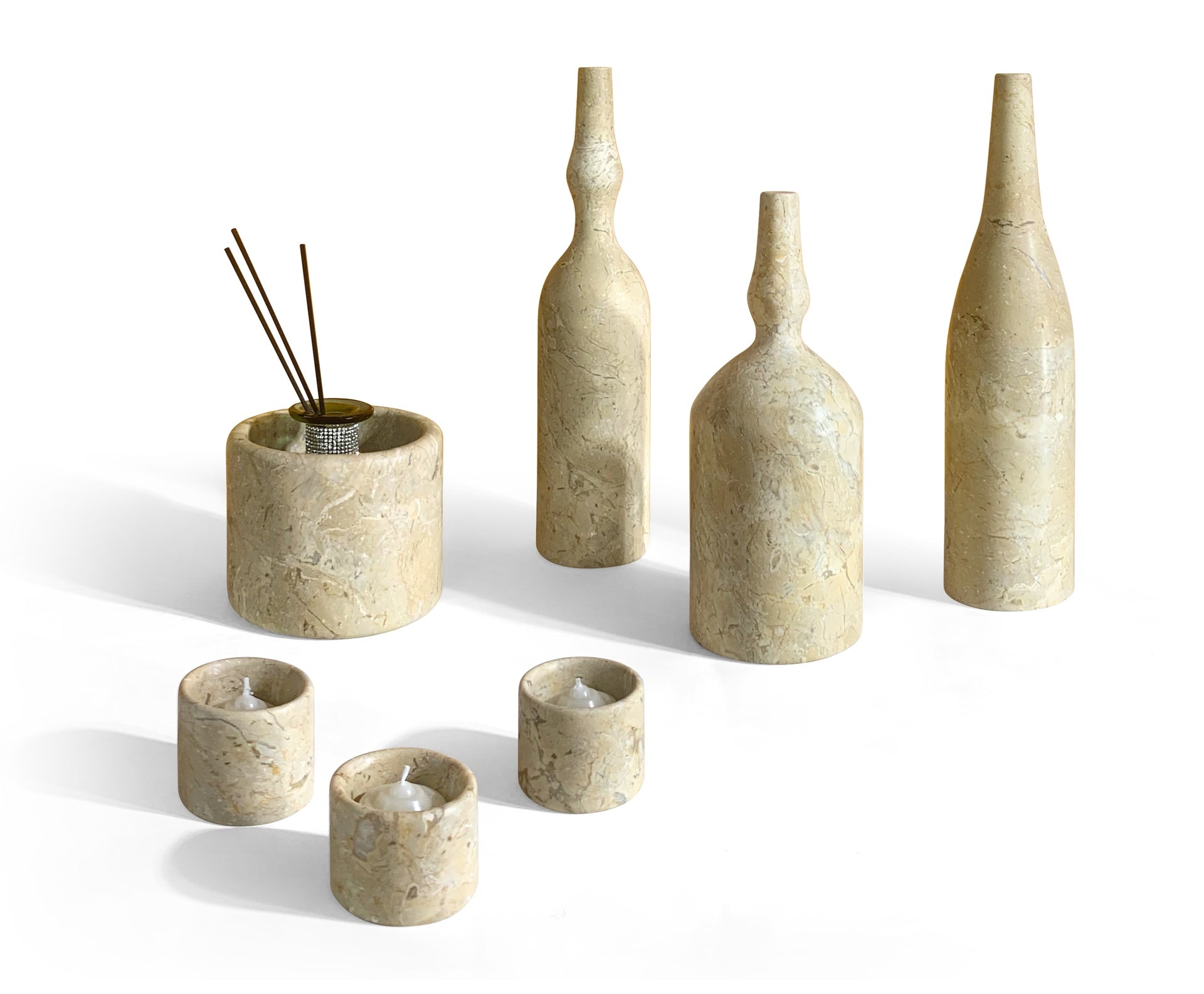 Gold Yellow Beige natural marble living room accessories set, natural stone, luxury 7 pcs set, genuine marble, real marble