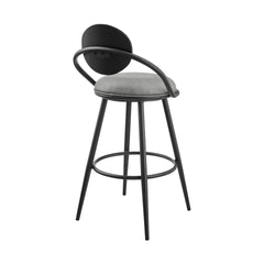 Carnation 26" Swivel Counter Stool in Black Iron with Vintage Gray Faux Leather and Black Wood Back