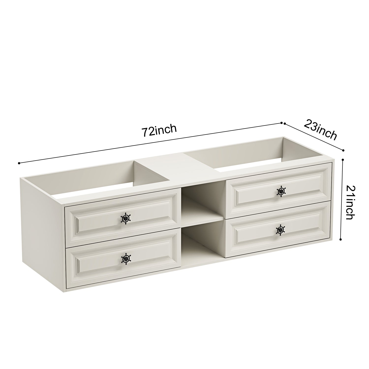 72" Wall Hung Bathroom Vanity Cabinet Fits Double Sinks, Cabinet Only (Countertop and Sinks Not Included)