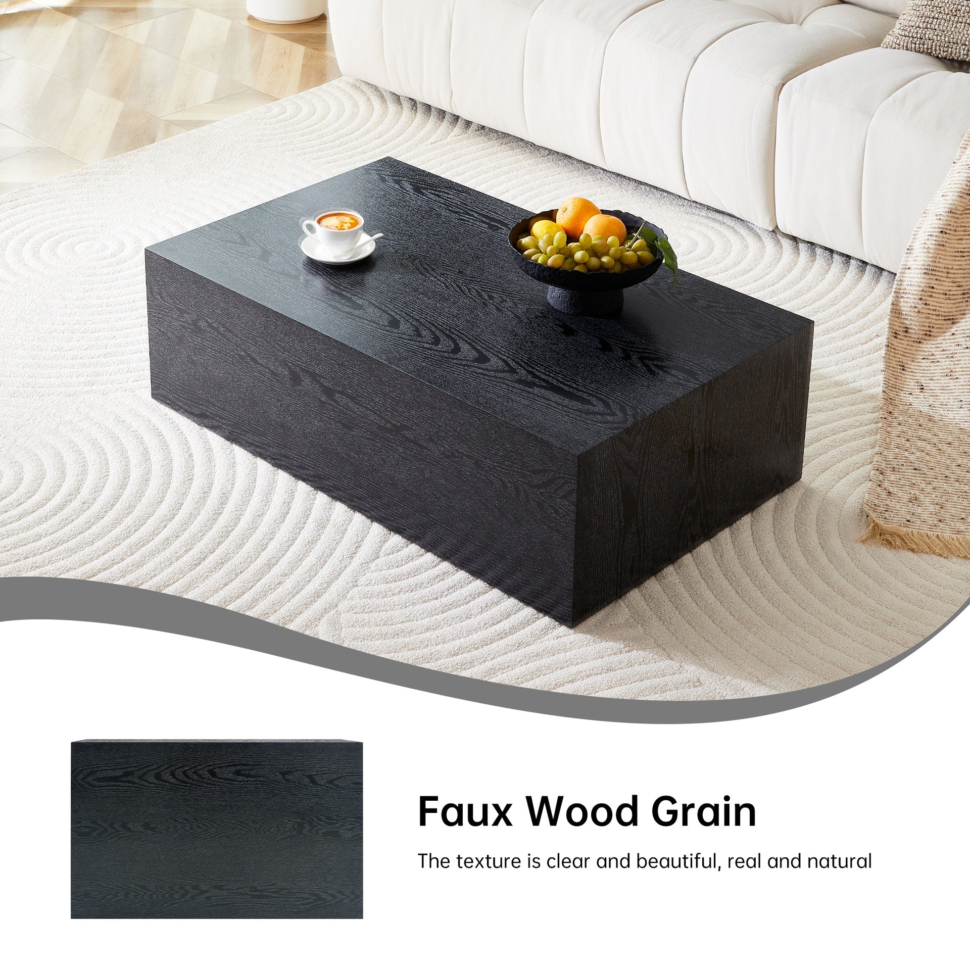 39.3*23.6*11.8 Inch Black Wood Grain MDF Coffee Table - Luxurious Design, Perfect Living Room Accent.Fashion texture design coffee table, suitable for various situations and scenes.W1151P347161