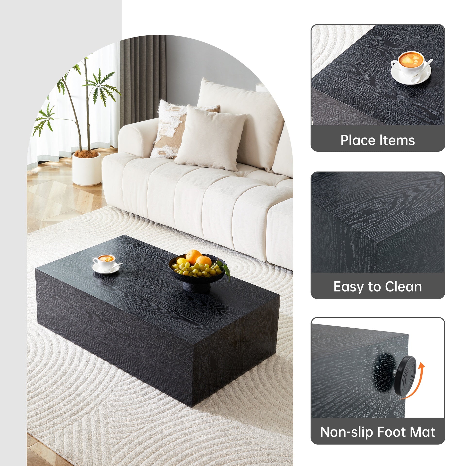 39.3*23.6*11.8 Inch Black Wood Grain MDF Coffee Table - Luxurious Design, Perfect Living Room Accent.Fashion texture design coffee table, suitable for various situations and scenes.W1151P347161
