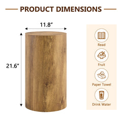 Simple wood grain cylindrical coffee table, 11.8-inch diameter x 21.6 inch height, MDF material living room furniture. Suitable for industrial style living rooms.