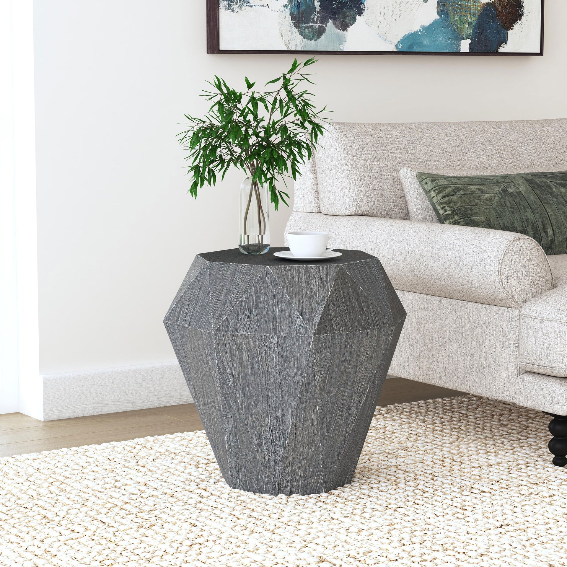 Pringle Grey Octagonal Solid Mango Wood Side Table
