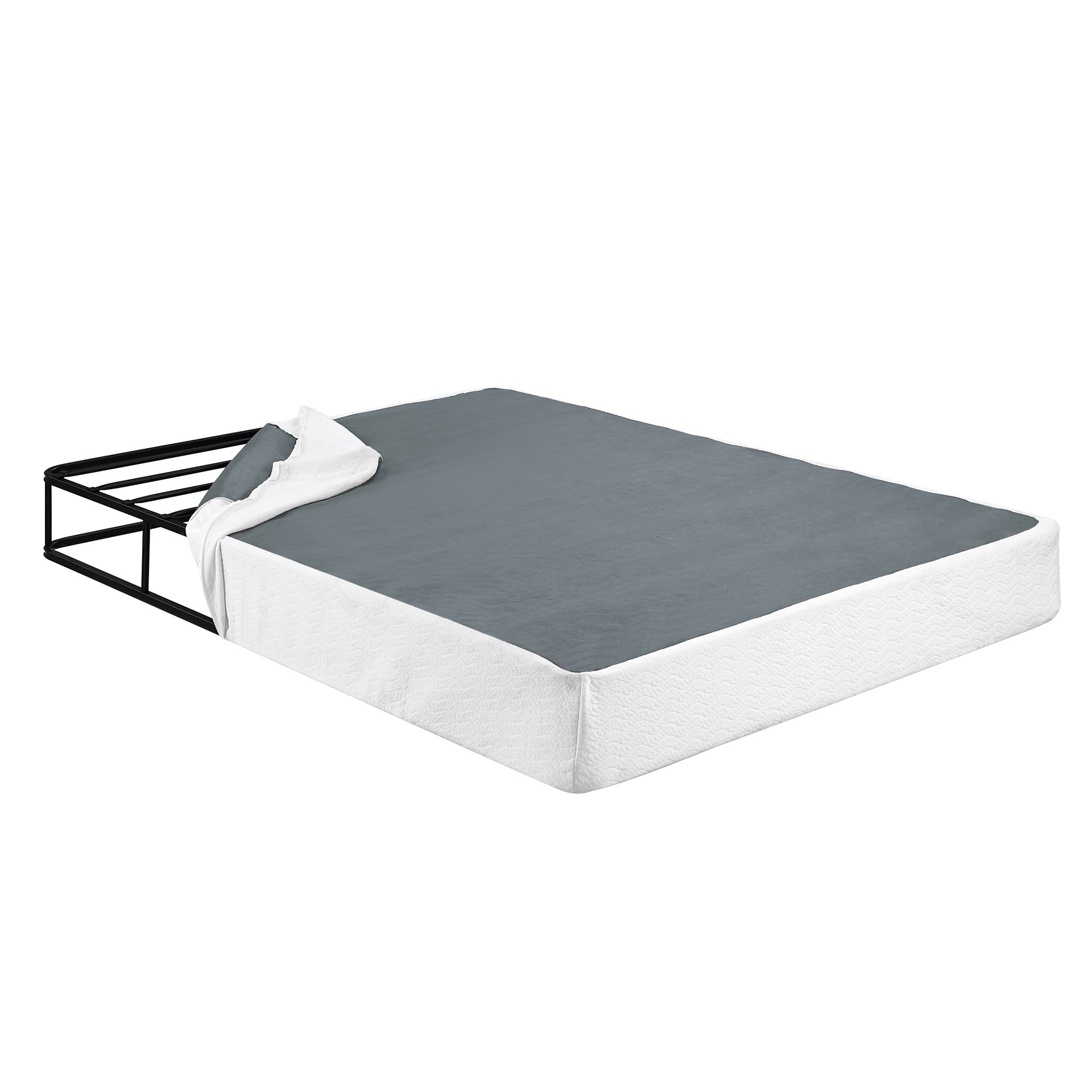 California King Mattress Foundation 1pc Black Metal Frame with Textured Fabric Cover