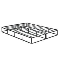 California King Mattress Foundation 1pc Black Metal Frame with Textured Fabric Cover