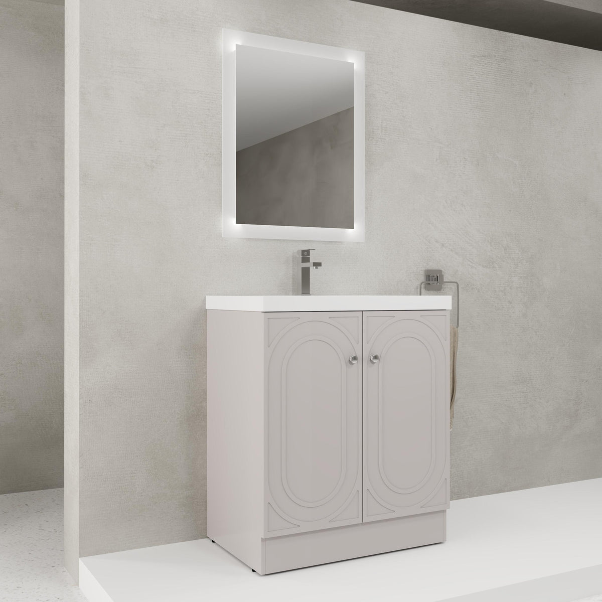 30" Freestanding Bathroom Vanity with White Resin Sink  & 2 Soft-Close Cabinet Doors (KD-Packing)
