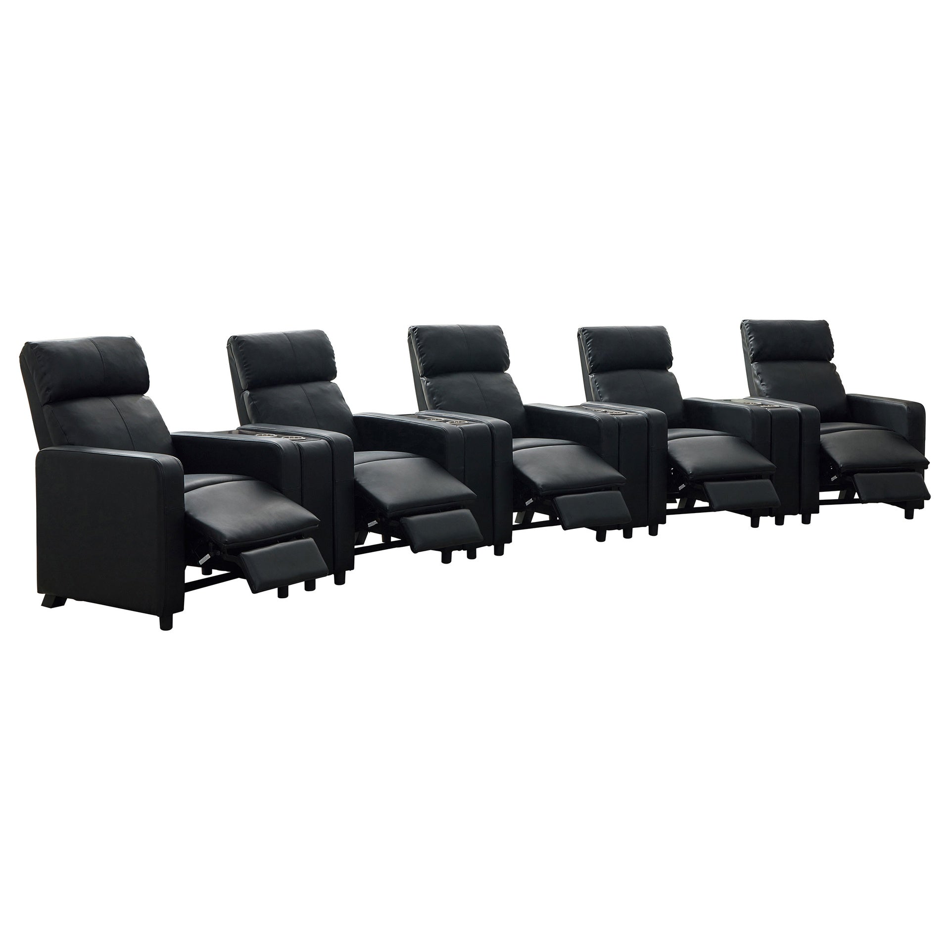 Warren Black Upholstered 5-seater Home Theater with 4 Wedge Consoles