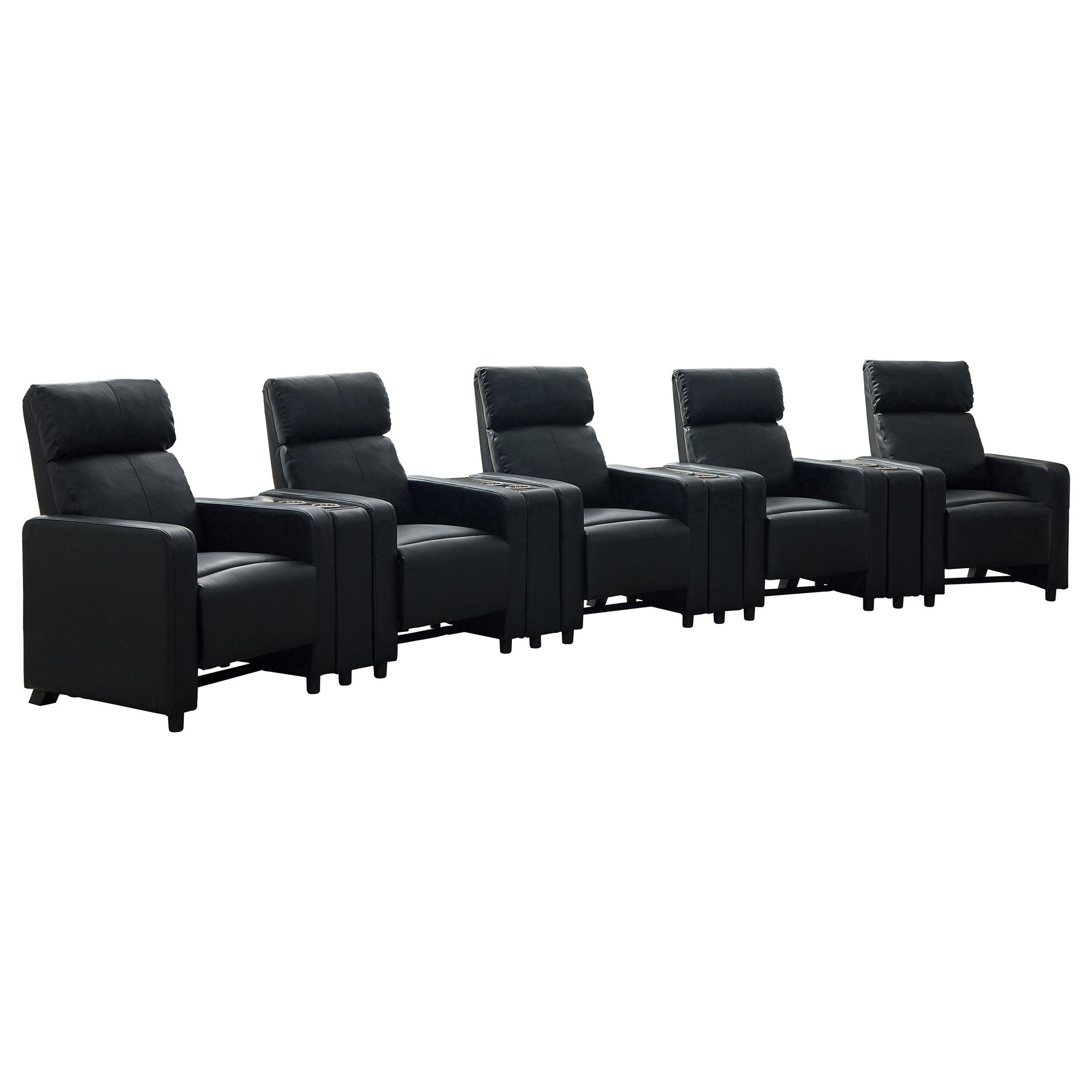 Warren Black Upholstered 5-seater Home Theater with 4 Wedge Consoles