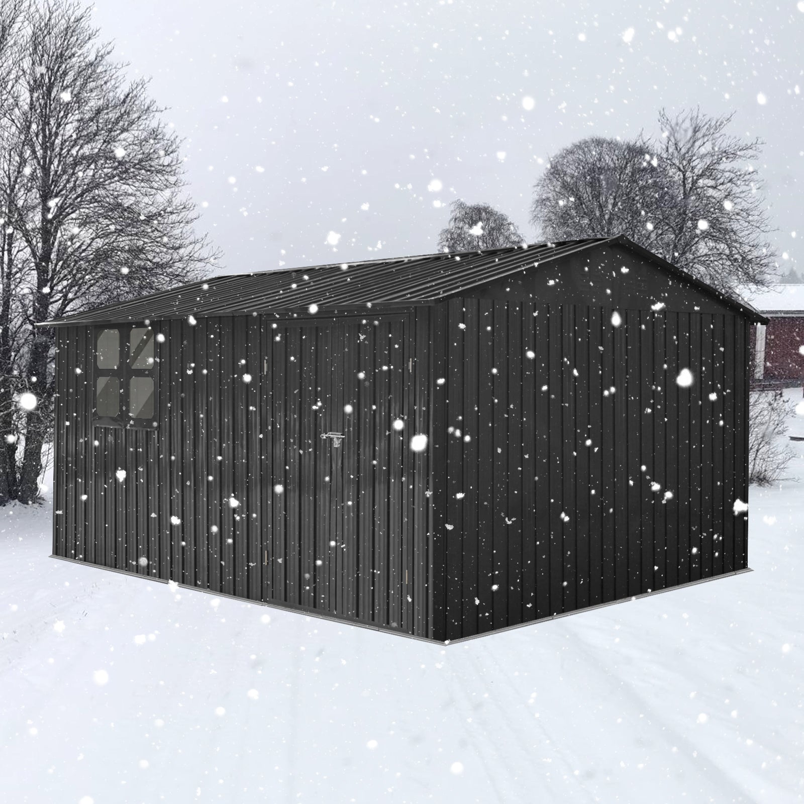 Metal garden sheds 12ftx10ft outdoor storage sheds black with window with Goods Shelves