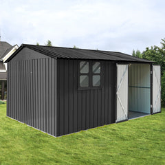 Metal garden sheds 12ftx10ft outdoor storage sheds black with window with Goods Shelves