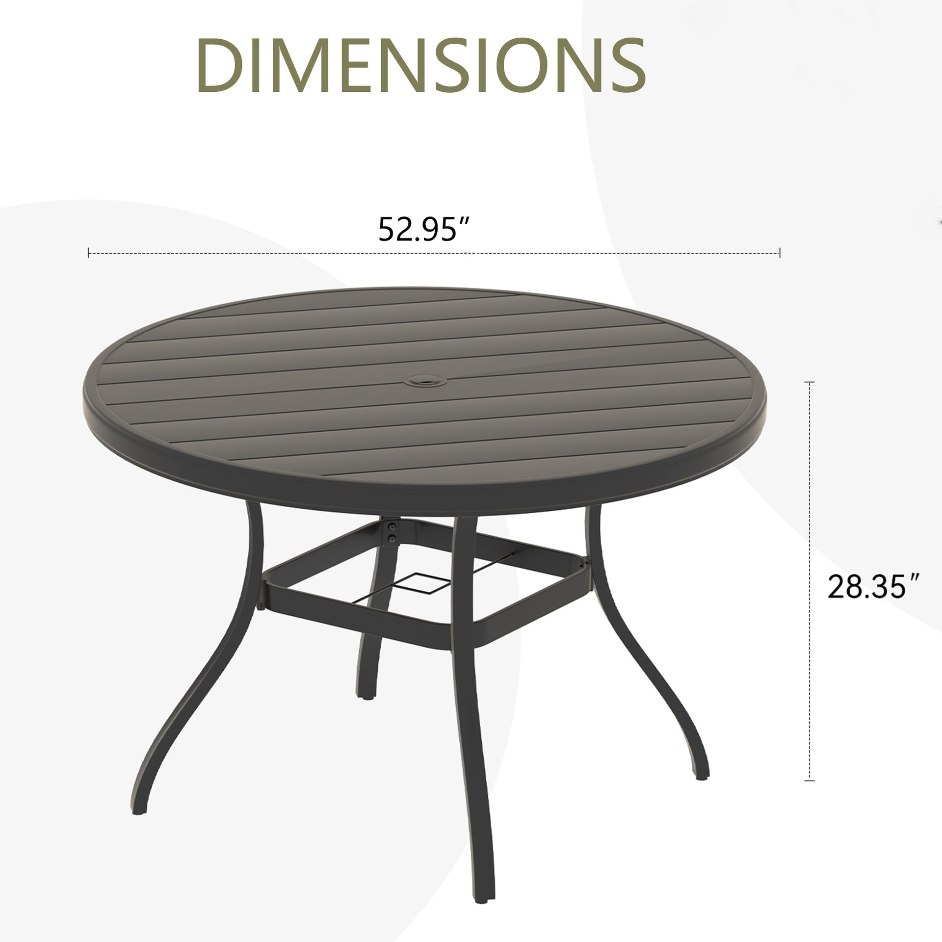 Outdoor Round Patio Dining Table for 6-7, All Weather Metal Dining Table with Umbrella Hole for Deck Lawn Garden Backyard, Black Color